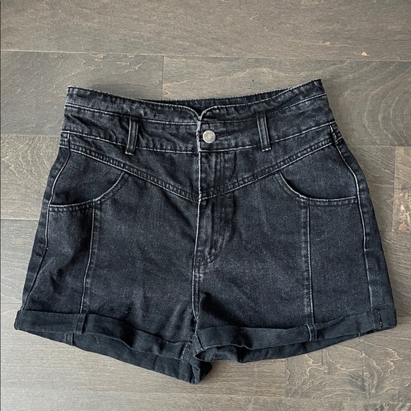 FLYING ANGEL High Waist Black Denim Mini Shorts - Picture 1 of 5